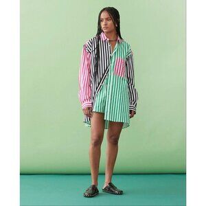 BLANCA Benny Multi Striped Cotton Poplin Oversized Button Up Shirt, Size XS/S